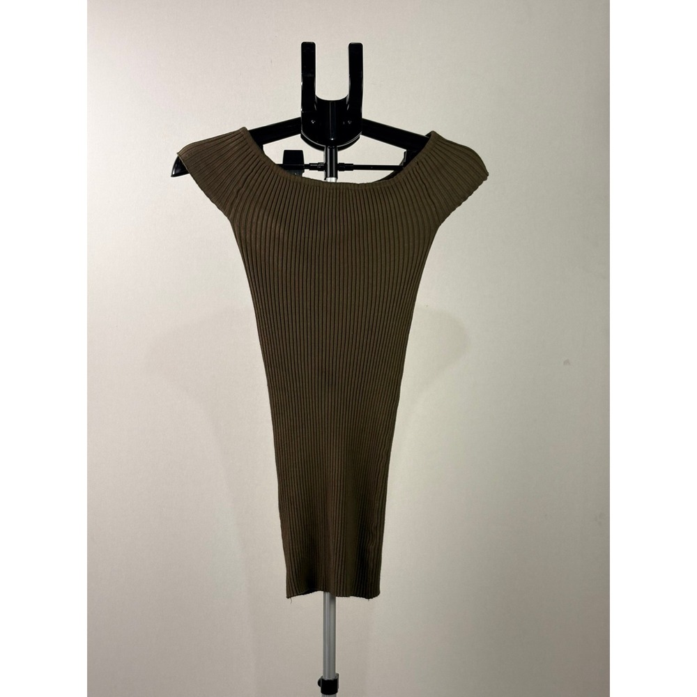 Papaya Womens Olive Green Ribbed Knit Short Sleeve Scoop Neck Top Size M 65818